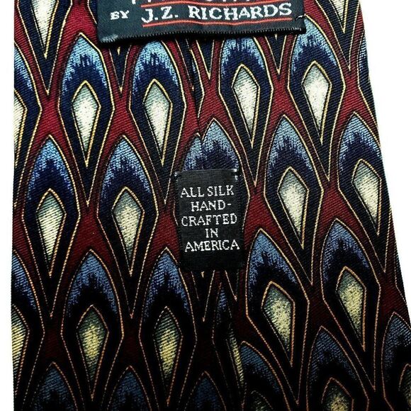 JZ Richards‎ Parisian Silk Tie Dark Red Geometric W - Picture 4 of 7